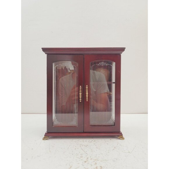Vintage Wood Glass Cabinet, Trinket Display Case, Wall Mounted, one Shelf, Glass - Picture 1 of 10
